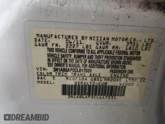 ✅ 2012 Nissan Sentra SR • VIN: 3N1AB6AP3CL617531 • Lot: 90777125. Listed on Copart with 180,419 mi. Free auction sales archive from the USA and detailed vehicle history report at DreamBid. Image 12.