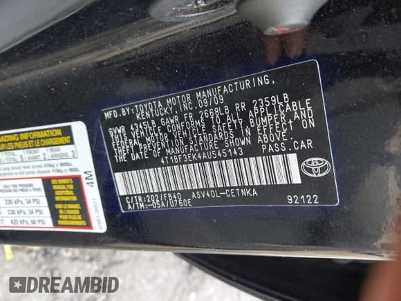 ✅ 2010 Toyota Camry SE • VIN: 4T1BF3EK4AU545143 • Lot: 43478957. Listed on IAAI with 150,504 mi. Free auction sales archive from the USA and detailed vehicle history report at DreamBid. Image 9.