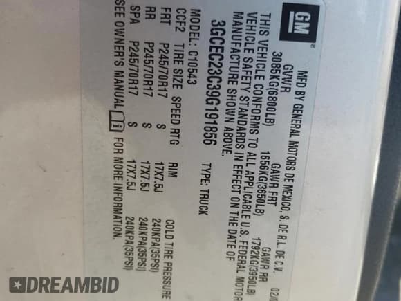 ✅ 2009 Chevrolet Silverado 1500 LT • VIN: 3GCEC23C39G191856 • Lot: 68087294. Listed on Copart with 188,791 mi. Free auction sales archive from the USA and detailed vehicle history report at DreamBid. Image 14.