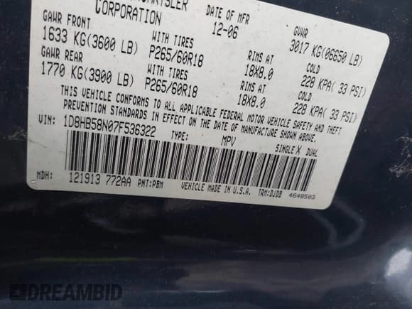 ✅ 2007 Dodge Durango Limited • VIN: 1D8HB58N07F536322 • Лот: 41493993. Опубликован ранее на IAAI с пробегом Не указан. Бесплатный доступ к архиву аукционных продаж из США и подробный отчёт об истории автомобиля на DreamBid. Изображение 9.