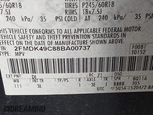✅ 2008 Ford Edge Limited • VIN: 2FMDK49C88BA00737 • Lot: 43668159. Listed on IAAI with 187,430 mi. Free auction sales archive from the USA and detailed vehicle history report at DreamBid. Image 9.