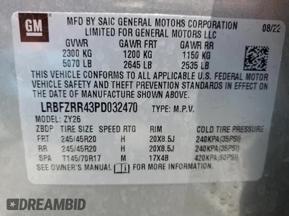 ✅ 2023 Buick Envision Avenir • VIN: LRBFZRR43PD032470 • Lot: 57866965. Listed on Copart with Not provided. Free auction sales archive from the USA and detailed vehicle history report at DreamBid. Image 13.