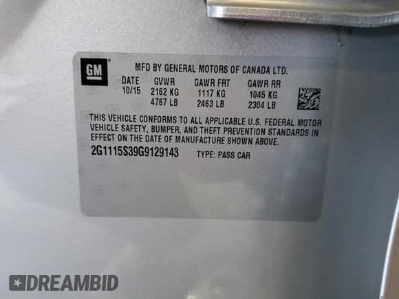 ✅ 2016 Chevrolet Impala LT • VIN: 2G1115S39G9129143 • Лот: 91193515. Опубликован ранее на Copart с пробегом 108 272 миль. Бесплатный доступ к архиву аукционных продаж из США и подробный отчёт об истории автомобиля на DreamBid. Изображение 12.