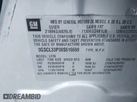 ✅ 2008 Saturn VUE XE • VIN: 3GSCL33P38S616699 • Lot: 43556197. Listed on IAAI with 171,283 mi. Free auction sales archive from the USA and detailed vehicle history report at DreamBid. Image 9.