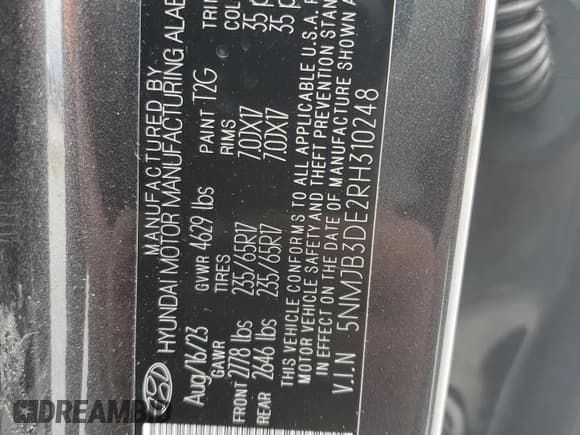 ✅ 2024 Hyundai Tucson SEL • VIN: 5NMJB3DE2RH310248 • Lot: 66468904. Wystawiony na Copart z przebiegiem 15 831 mil. Bezpłatny archiwum sprzedaży aukcyjnych z USA i szczegółowy raport historii pojazdu na DreamBid. Zdjęcie 13.