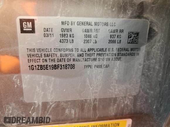 ✅ 2011 Chevrolet Malibu 1LS • VIN: 1G1ZB5E19BF318708 • Lot: 72632104. Listed on Copart with 138,549 mi. Free auction sales archive from the USA and detailed vehicle history report at DreamBid. Image 12.