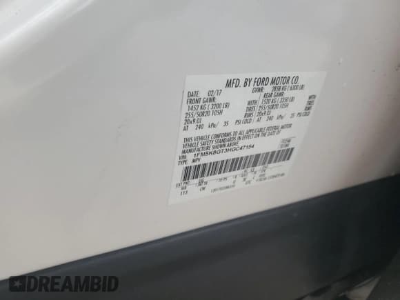 ✅ 2017 Ford Explorer Sport • VIN: 1FM5K8GT3HGC47154 • Lot: 59020825. Wystawiony na Copart z przebiegiem 91 014 mil. Bezpłatny archiwum sprzedaży aukcyjnych z USA i szczegółowy raport historii pojazdu na DreamBid. Zdjęcie 14.