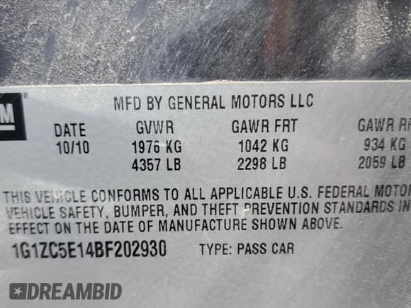 ✅ 2011 Chevrolet Malibu 1LT • VIN: 1G1ZC5E14BF202930 • Lot: 78495324. Listed on Copart with 187,640 mi. Free auction sales archive from the USA and detailed vehicle history report at DreamBid. Image 12.