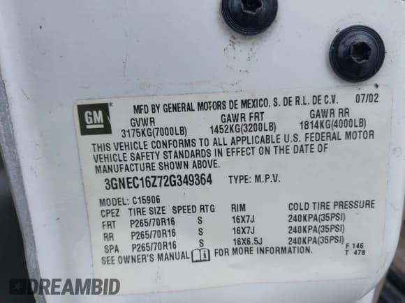 ✅ 2002 Chevrolet Suburban LS • VIN: 3GNEC16Z72G349364 • Лот: 42423290. Опубликован ранее на IAAI с пробегом Не указан. Бесплатный доступ к архиву аукционных продаж из США и подробный отчёт об истории автомобиля на DreamBid. Изображение 9.