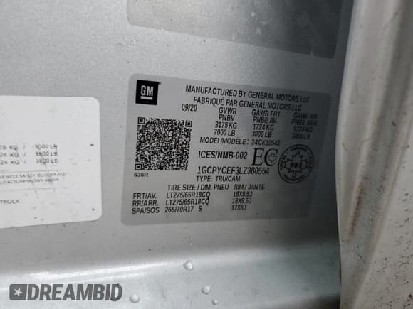 ✅ 2020 Chevrolet Silverado 1500 Custom Trail Boss • VIN: 1GCPYCEF3LZ380554 • Lot: 44546814. Wystawiony na Copart z przebiegiem 62 098 mil. Bezpłatny archiwum sprzedaży aukcyjnych z USA i szczegółowy raport historii pojazdu na DreamBid. Zdjęcie 12.