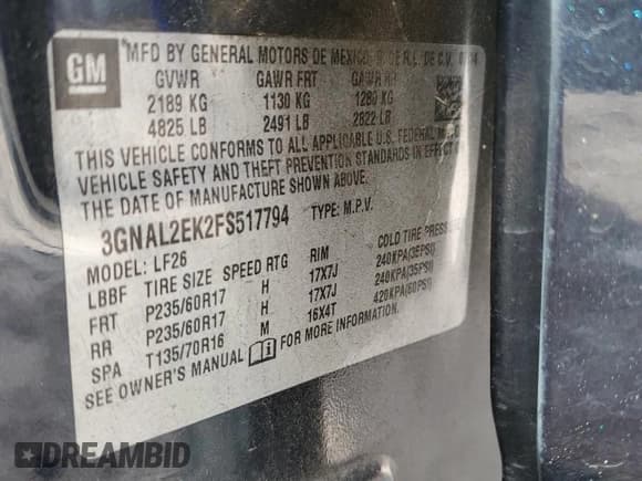 ✅ 2015 Chevrolet Captiva Sport LS • VIN: 3GNAL2EK2FS517794 • Lot: 51909985. Wystawiony na Copart z przebiegiem 104 161 mil. Bezpłatny archiwum sprzedaży aukcyjnych z USA i szczegółowy raport historii pojazdu na DreamBid. Zdjęcie 13.