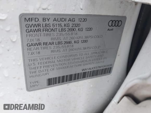 ✅ 2021 Audi Q3 Premium • VIN: WA1AUCF37M1063408 • Лот: 43445876. Опубликован ранее на IAAI с пробегом 84 814 миль. Бесплатный доступ к архиву аукционных продаж из США и подробный отчёт об истории автомобиля на DreamBid. Изображение 9.