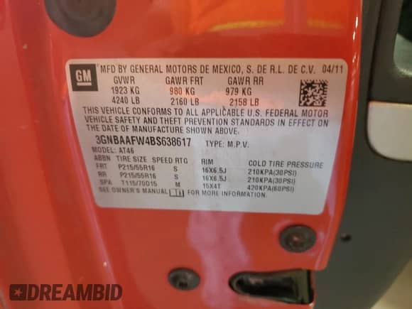 ✅ 2011 Chevrolet HHR LS • VIN: 3GNBAAFW4BS638617 • Lot: 85822545. Listed on Copart with 172,445 mi. Free auction sales archive from the USA and detailed vehicle history report at DreamBid. Image 12.