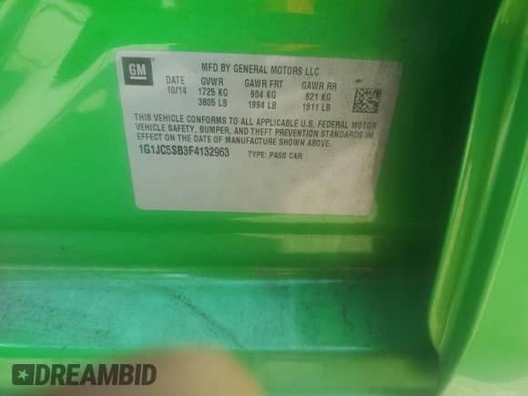 ✅ 2015 Chevrolet Sonic LT • VIN: 1G1JC5SB3F4132963 • Lot: 71799025. Wystawiony na Copart z przebiegiem 76 689 mil. Bezpłatny archiwum sprzedaży aukcyjnych z USA i szczegółowy raport historii pojazdu na DreamBid. Zdjęcie 12.