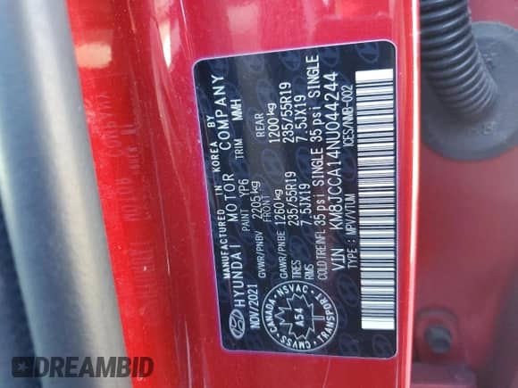 2022 Hyundai Tucson Luxury с VIN KM8JCCA14NU044244, выставлен на аукционе Copart как лот 86451375 с пробегом 219 991 миль миль и Списание • Salvage title. История ставок и продаж доступна на DreamBid. Изображение 14.