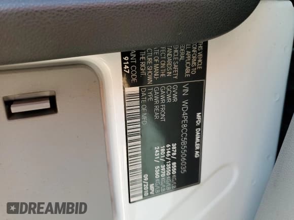 ✅ 2011 Mercedes-Benz Sprinter • VIN: WD4PE8CC5B5506035 • Lot: 49916145. Wystawiony na Copart z przebiegiem 38 002 mil. Bezpłatny archiwum sprzedaży aukcyjnych z USA i szczegółowy raport historii pojazdu na DreamBid. Zdjęcie 13.