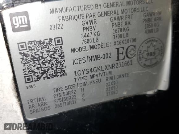 ✅ 2022 Cadillac Escalade Sport Platinum • VIN: 1GYS4GKLXNR231661 • Лот: 81484825. Опубликован ранее на Copart с пробегом Не указан. Бесплатный доступ к архиву аукционных продаж из США и подробный отчёт об истории автомобиля на DreamBid. Изображение 13.