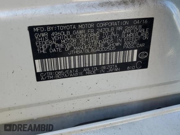 ✅ 2016 Lexus GS 200t • VIN: JTHBA1BL8GA002505 • Лот: 67096065. Опубликован ранее на Copart с пробегом Не указан. Бесплатный доступ к архиву аукционных продаж из США и подробный отчёт об истории автомобиля на DreamBid. Изображение 12.