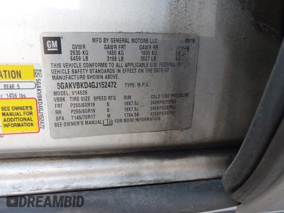 ✅ 2016 Buick Enclave Leather • VIN: 5GAKVBKD4GJ152472 • Lot: 42867791. Listed on IAAI with 142,700 mi. Free auction sales archive from the USA and detailed vehicle history report at DreamBid. Image 9.