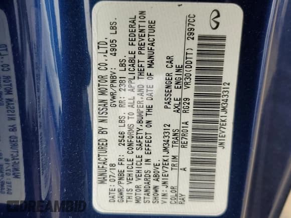 ✅ 2018 Infiniti Q60 Sport • VIN: JN1EV7EK1JM343312 • Лот: 76937894. Опубликован ранее на Copart с пробегом 79 036 миль. Бесплатный доступ к архиву аукционных продаж из США и подробный отчёт об истории автомобиля на DreamBid. Изображение 12.