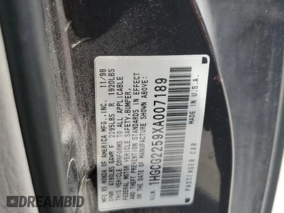 ✅ 1999 Honda Accord EX • VIN: 1HGCG2259XA007189 • Лот: 62069875. Опубликован ранее на Copart с пробегом 195 004 миль. Бесплатный доступ к архиву аукционных продаж из США и подробный отчёт об истории автомобиля на DreamBid. Изображение 12.