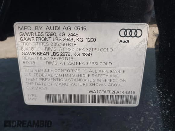 ✅ 2015 Audi Q5 Premium • VIN: WA1CFAFP2FA144815 • Lot: 43332461. Wystawiony na IAAI z przebiegiem 109 667 mil. Bezpłatny archiwum sprzedaży aukcyjnych z USA i szczegółowy raport historii pojazdu na DreamBid. Zdjęcie 9.