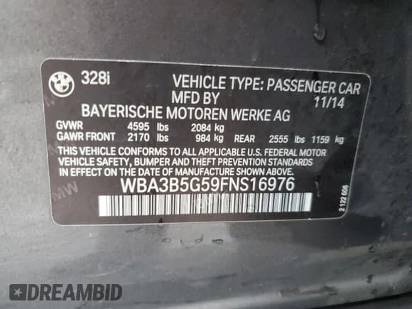 ✅ 2015 BMW 3 Series 328i xDrive • VIN: WBA3B5G59FNS16976 • Лот: 85710995. Опубликован ранее на Copart с пробегом 131 904 миль. Бесплатный доступ к архиву аукционных продаж из США и подробный отчёт об истории автомобиля на DreamBid. Изображение 12.