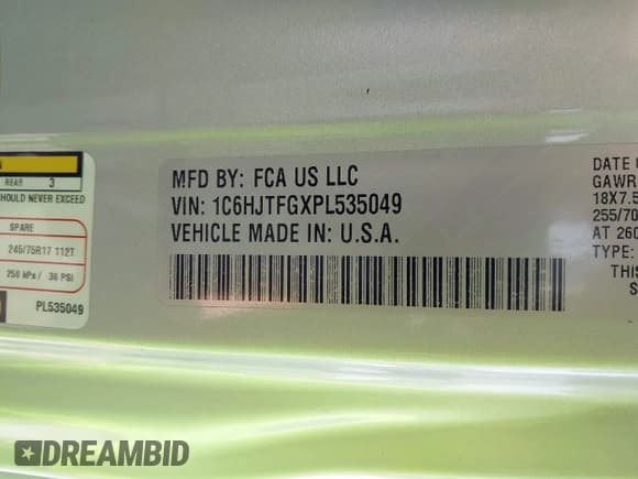 ✅ 2023 Jeep Gladiator Overland • VIN: 1C6HJTFGXPL535049 • Lot: 43081151. Listed on IAAI with 37,974 mi. Free auction sales archive from the USA and detailed vehicle history report at DreamBid. Image 9.