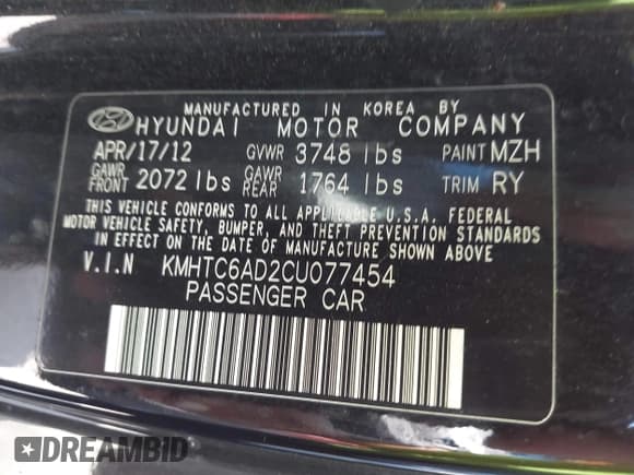 ✅ 2012 Hyundai Veloster w/Gray Int • VIN: KMHTC6AD2CU077454 • Лот: 42843435. Опубликован ранее на IAAI с пробегом 144 876 миль. Бесплатный доступ к архиву аукционных продаж из США и подробный отчёт об истории автомобиля на DreamBid. Изображение 9.