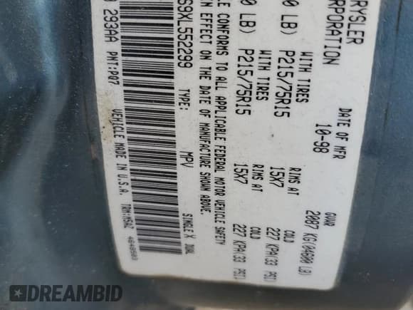 ✅ 1999 Jeep Cherokee Sport • VIN: 1J4FT68S9XL552299 • Лот: 58045135. Опубликован ранее на Copart с пробегом Не указан. Бесплатный доступ к архиву аукционных продаж из США и подробный отчёт об истории автомобиля на DreamBid. Изображение 13.