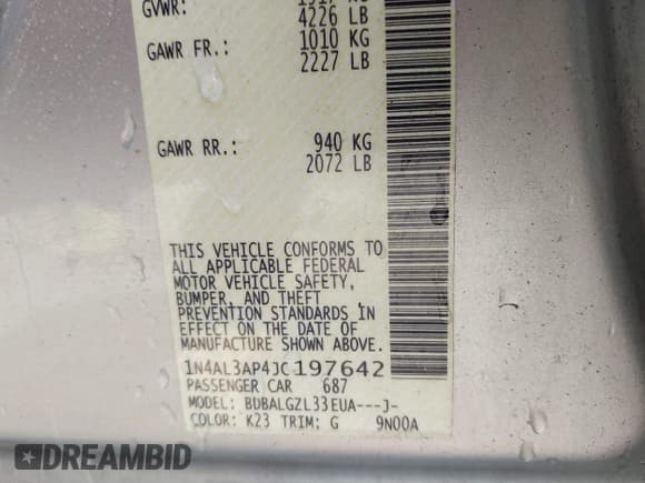 ✅ 2018 Nissan Altima SL • VIN: 1N4AL3AP4JC197642 • Lot: 43176319. Listed on IAAI with 99,237 mi. Free auction sales archive from the USA and detailed vehicle history report at DreamBid. Image 9.