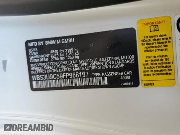 ✅ 2015 BMW M4 • VIN: WBS3U9C59FP968197 • Lot: 68169525. Wystawiony na Copart z przebiegiem 88 749 mil. Bezpłatny archiwum sprzedaży aukcyjnych z USA i szczegółowy raport historii pojazdu na DreamBid. Zdjęcie 12.