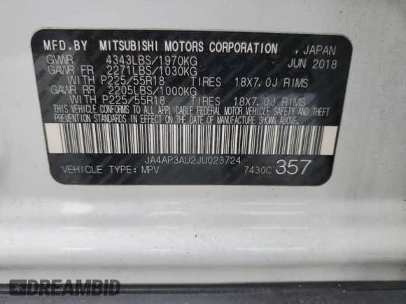 2018 Mitsubishi Outlander ES with VIN JA4AP3AU2JU023724, listed as a Copart auction lot 84574135 with 146,043 mi miles and Salvage title. Bid and sale history available at DreamBid. Image 12.