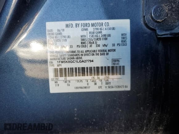 ✅ 2020 Ford Explorer ST • VIN: 1FM5K8GC1LGA27794 • Лот: 82696575. Опубликован ранее на Copart с пробегом 63 234 миль. Бесплатный доступ к архиву аукционных продаж из США и подробный отчёт об истории автомобиля на DreamBid. Изображение 13.