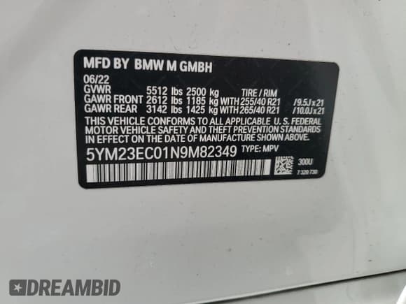 ✅ 2022 BMW X4 M • VIN: 5YM23EC01N9M82349 • Lot: 63551525. Listed on Copart with 44,494 mi. Free auction sales archive from the USA and detailed vehicle history report at DreamBid. Image 13.