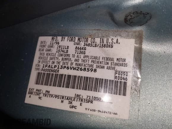 ✅ 1997 Ford Escort LX • VIN: 1FALP13P6VW268598 • Лот: 42699774. Опубликован ранее на IAAI с пробегом 70 377 миль. Бесплатный доступ к архиву аукционных продаж из США и подробный отчёт об истории автомобиля на DreamBid. Изображение 9.