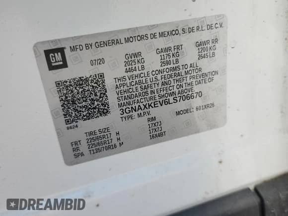 2020 Chevrolet Equinox LT z VIN 3GNAXKEV6LS706670, wystawiony jako Copart lot #81201735 z przebiegiem 61 211 mil mil oraz Szkoda całkowita • Salvage title. Historia ofert i sprzedaży dostępna na DreamBid. Obrazek 13.