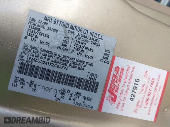 ✅ 1999 Ford Explorer XL • VIN: 1FMZU32X1XZC03794 • Лот: 41230494. Опубликован ранее на IAAI с пробегом 265 224 миль. Бесплатный доступ к архиву аукционных продаж из США и подробный отчёт об истории автомобиля на DreamBid. Изображение 9.