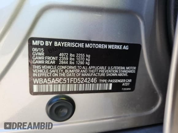 ✅ 2015 BMW 5 Series 528i • VIN: WBA5A5C51FD524246 • Lot: 90052365. Listed on Copart with Not provided. Free auction sales archive from the USA and detailed vehicle history report at DreamBid. Image 12.