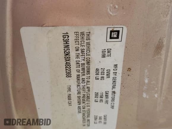 ✅ 1999 Oldsmobile 88 LS • VIN: 1G3HN52K8X4822368 • Лот: 72612634. Опубликован ранее на Copart с пробегом 99 817 миль. Бесплатный доступ к архиву аукционных продаж из США и подробный отчёт об истории автомобиля на DreamBid. Изображение 12.