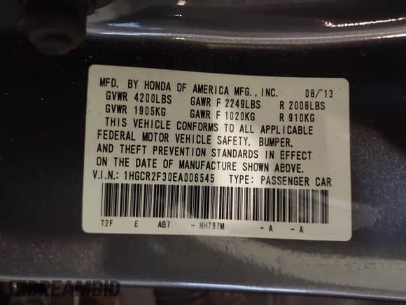 2014 Honda Accord LX with VIN 1HGCR2F30EA006545, listed as a IAAI auction lot 43375091 with 127,711 mi miles and . Bid and sale history available at DreamBid. Image 9.