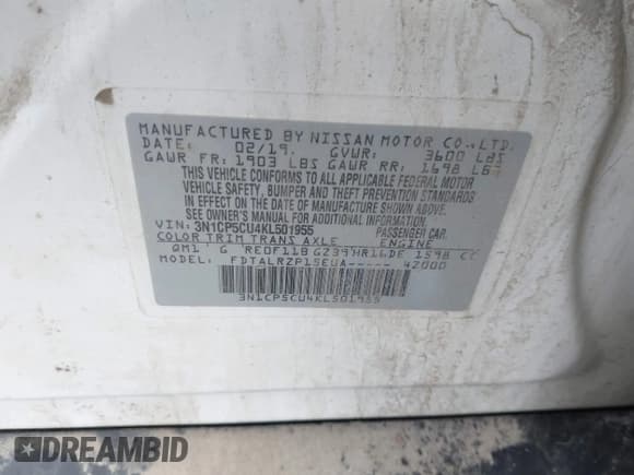 ✅ 2019 Nissan Kicks SR • VIN: 3N1CP5CU4KL501955 • Лот: 43470560. Опубликован ранее на IAAI с пробегом 131 082 миль. Бесплатный доступ к архиву аукционных продаж из США и подробный отчёт об истории автомобиля на DreamBid. Изображение 9.