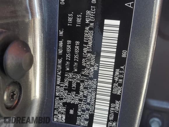 ✅ 2022 Toyota Highlander LE • VIN: 5TDZZRAH6NS118564 • Lot: 43166345. Listed on Copart with 37,510 mi. Free auction sales archive from the USA and detailed vehicle history report at DreamBid. Image 15.