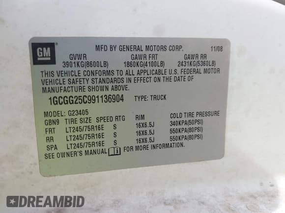 ✅ 2009 Chevrolet Express Cargo • VIN: 1GCGG25C991136904 • Lot: 42616402. Listed on IAAI with 165,309 mi. Free auction sales archive from the USA and detailed vehicle history report at DreamBid. Image 9.