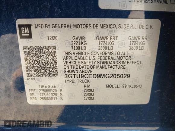 ✅ 2021 GMC Sierra 1500 Elevation • VIN: 3GTU9CED9MG205029 • Lot: 43416179. Listed on IAAI with 63,274 mi. Free auction sales archive from the USA and detailed vehicle history report at DreamBid. Image 9.