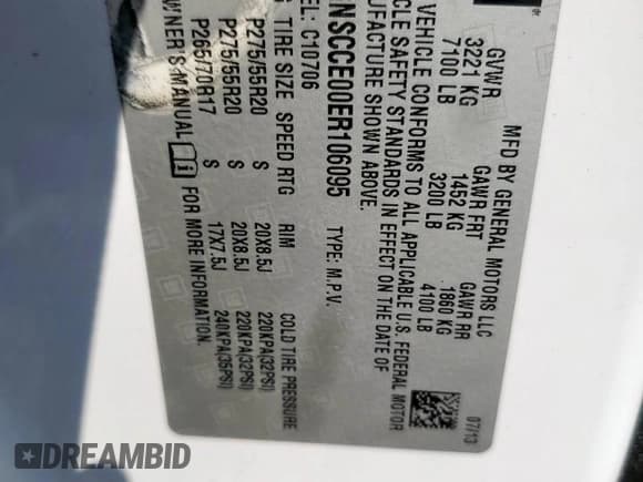 ✅ 2014 Chevrolet Tahoe LTZ • VIN: 1GNSCCE00ER106095 • Lot: 81633235. Listed on Copart with 311,501 mi. Free auction sales archive from the USA and detailed vehicle history report at DreamBid. Image 13.