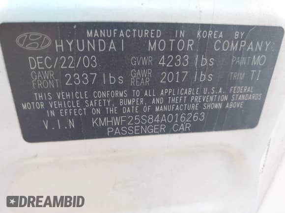 2004 Hyundai Sonata z VIN KMHWF25S84A016263, wystawiony jako IAAI lot #41767003 z przebiegiem 140 301 mil mil oraz . Historia ofert i sprzedaży dostępna na DreamBid. Obrazek 9.