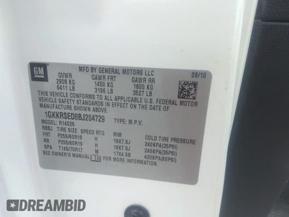 ✅ 2011 GMC Acadia SLT2 • VIN: 1GKKRSED8BJ204729 • Lot: 34301334. Wystawiony na IAAI z przebiegiem 148 288 mil. Bezpłatny archiwum sprzedaży aukcyjnych z USA i szczegółowy raport historii pojazdu na DreamBid. Zdjęcie 9.