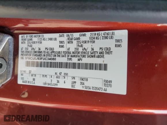 ✅ 2015 Ford Escape Titanium • VIN: 1FMCU0J93FUC34080 • Lot: 57169665. Wystawiony na Copart z przebiegiem 243 518 mil. Bezpłatny archiwum sprzedaży aukcyjnych z USA i szczegółowy raport historii pojazdu na DreamBid. Zdjęcie 13.