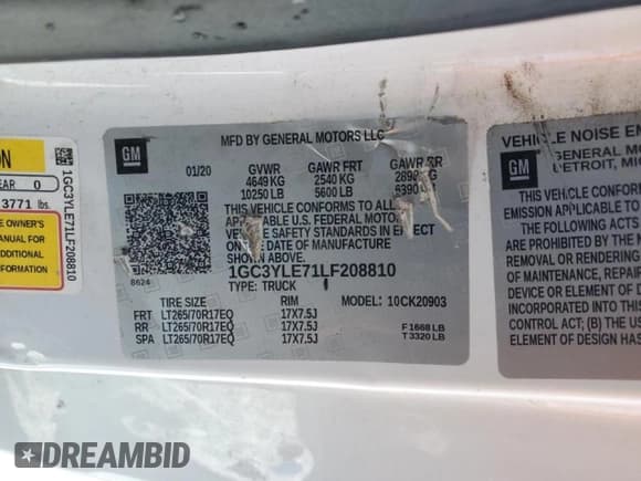✅ 2020 Chevrolet Silverado 2500HD Work Truck • VIN: 1GC3YLE71LF208810 • Лот: 42836495. Опубликован ранее на Copart с пробегом 124 781 миль. Бесплатный доступ к архиву аукционных продаж из США и подробный отчёт об истории автомобиля на DreamBid. Изображение 12.